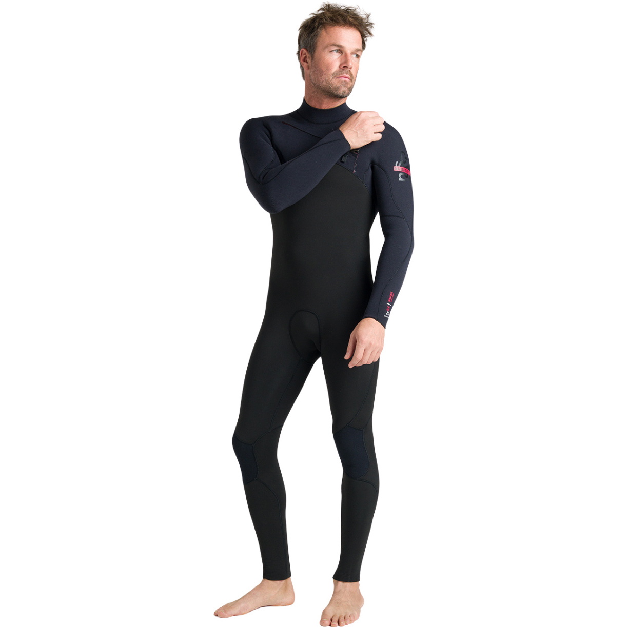 2026 C-Skins Mens Nuwave Session 5/4/3mm Chest Zip Wetsuit CSE54MC - Black / Black / Red